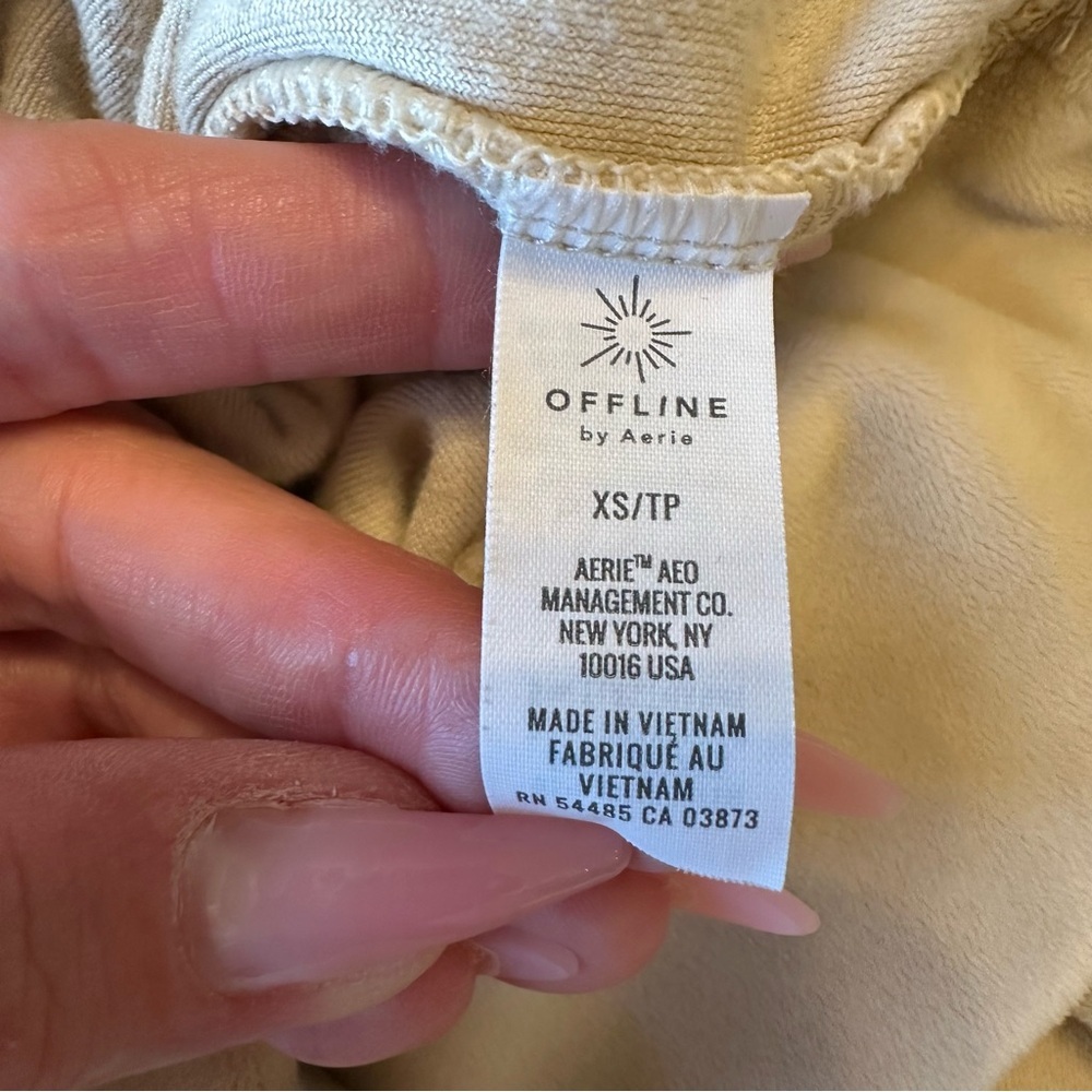Aerie Offline Velour Mock Neck Long Sleeve Tan Neutral Hoodie, XS - Picture 4 of 9